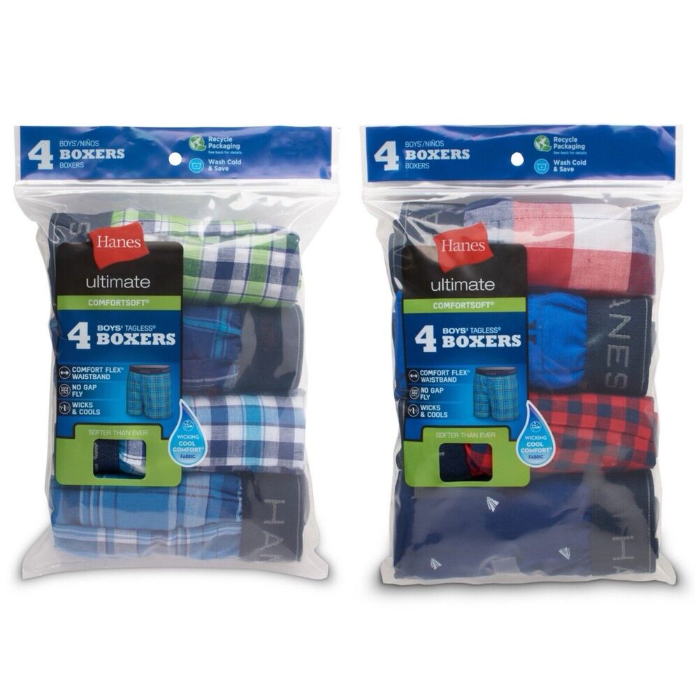 Lot Of 2 Hanes Ultimate Comfortsoft 4-Pack Plaid Tagless Woven Boxers Size XL 18